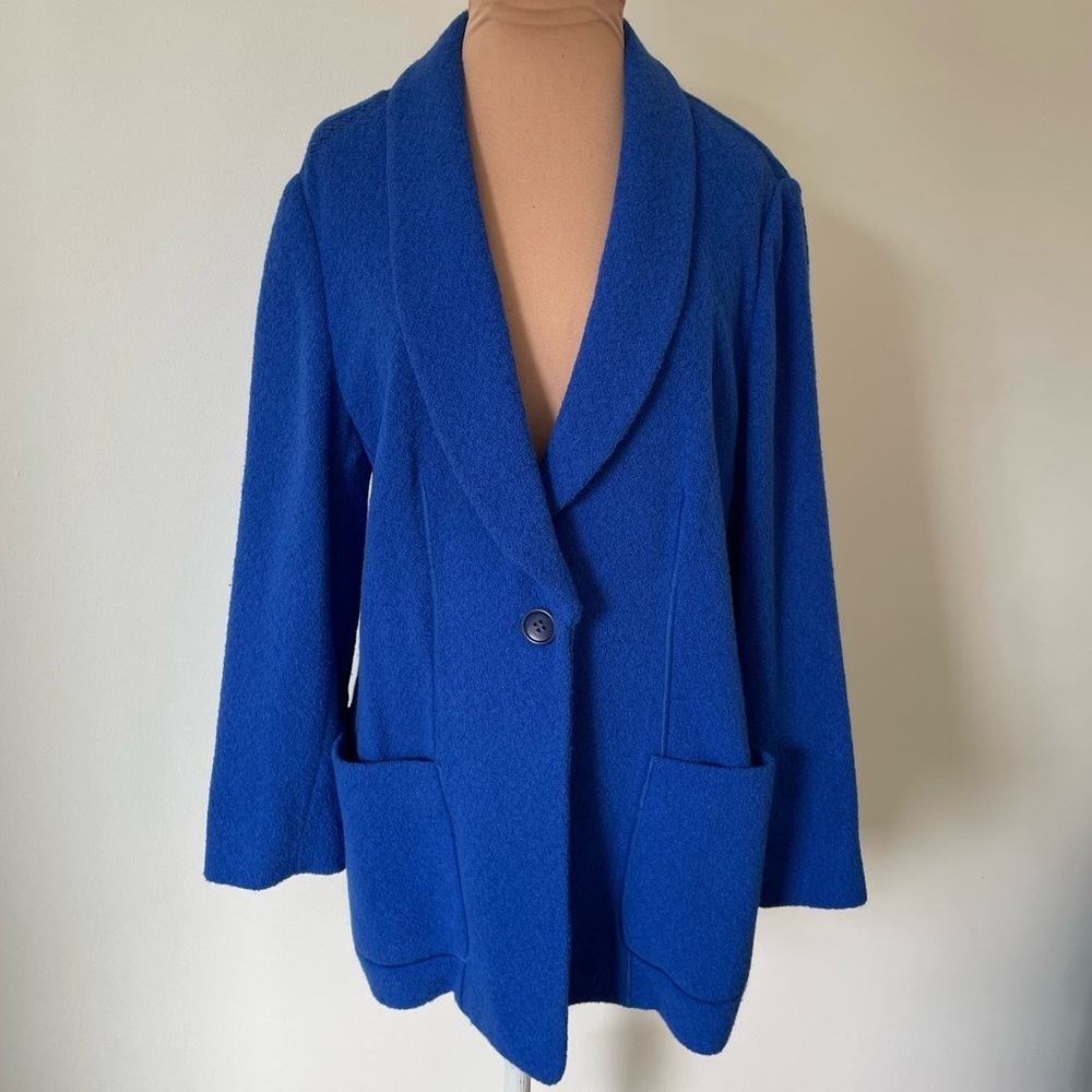 Armani Collezioni Electric Blue Angora Wool Single Button Blazer Jacket Size 10